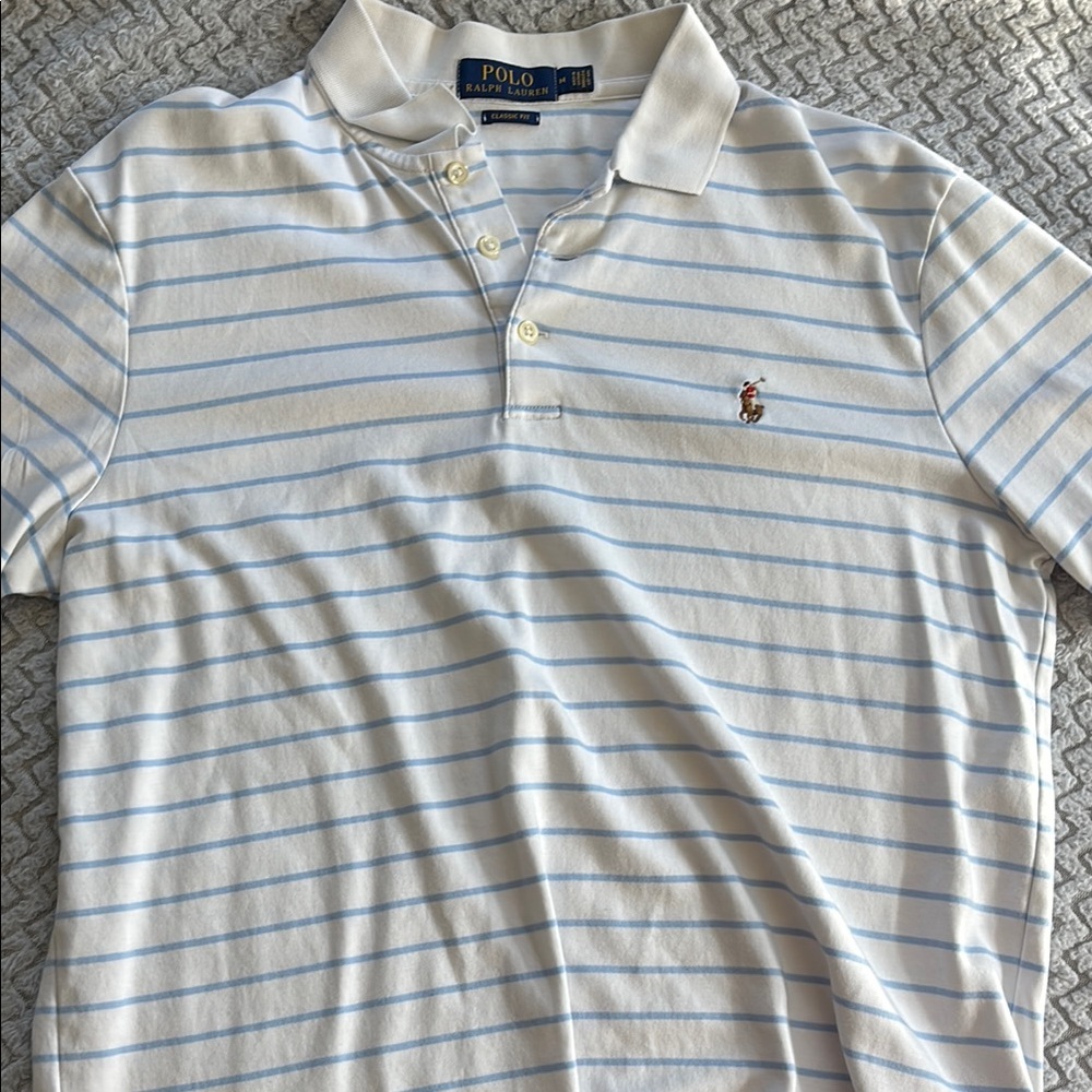 Polo by Ralph Lauren Men's White and Blue Striped Shirt